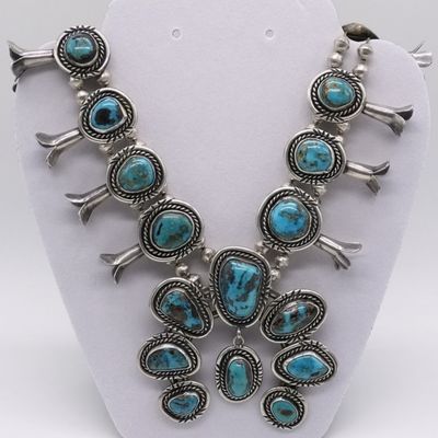 Sale Photo Thumbnail #6: Sterling & Turquoise Squash Blossom Necklace