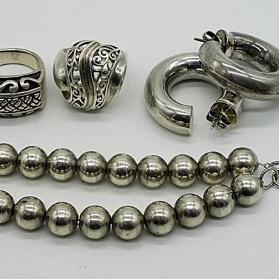 Sale Photo Thumbnail #372: Sterling Beaded Bracelet, Rings & Earrings