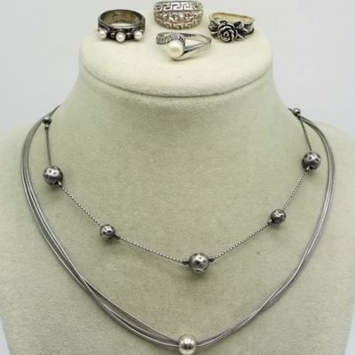 Sale Photo Thumbnail #337: 4 Fun Sterling Rings and Two Necklaces