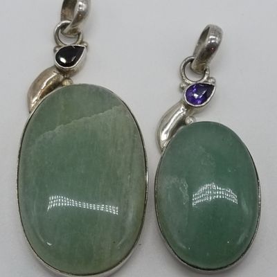 Sale Photo Thumbnail #2: Green Amazonite Pendant Pair, Garnet & Amethyst