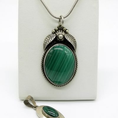 Sale Photo Thumbnail #386: Sterling Malachite Pendants, Set of 2