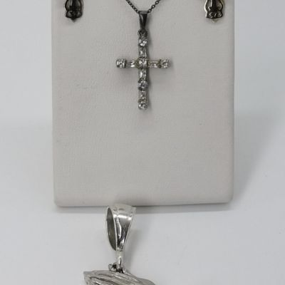 Sale Photo Thumbnail #82: Cross & Praying Hands Sterling Jewelry Lot