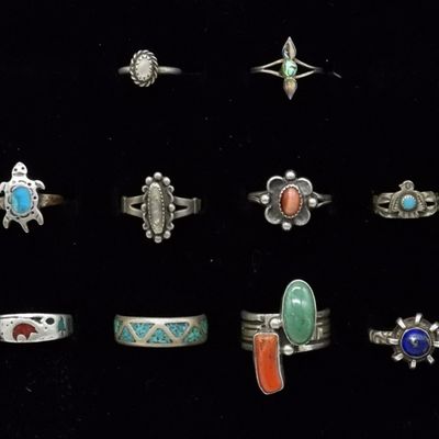 Sale Photo Thumbnail #96: 10 Sterling Turquoise, Lapis & More Rings