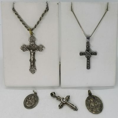 Sale Photo Thumbnail #184: 5 Sterling Religious Pendants & Chains