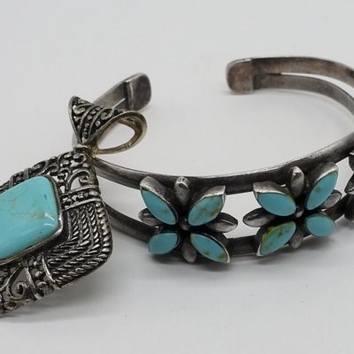 Sale Photo Thumbnail #137: Turquoise Sterling Cuff & Pendant