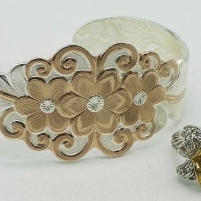 Sale Photo Thumbnail #238: Sterling Floral Cuff Bracelet & Ring