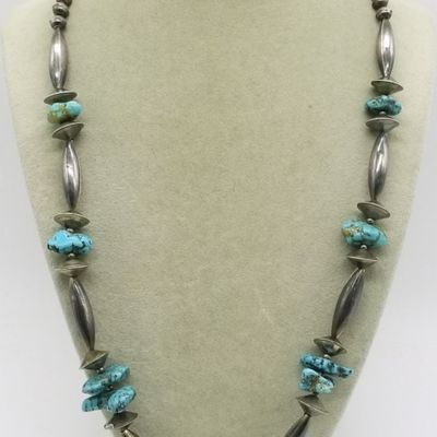 Sale Photo Thumbnail #161: Sterling Silver Turquoise Bead Necklace, 23"