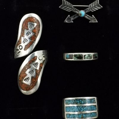 Sale Photo Thumbnail #159: Southwestern Sterling Rings & Pin