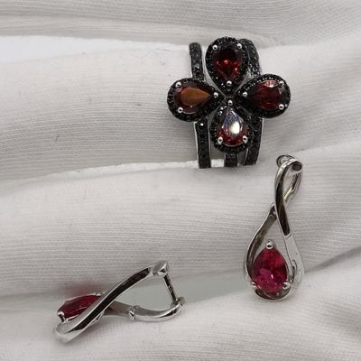 Sale Photo Thumbnail #211: Sterling Garnet Ring Set & Earrings