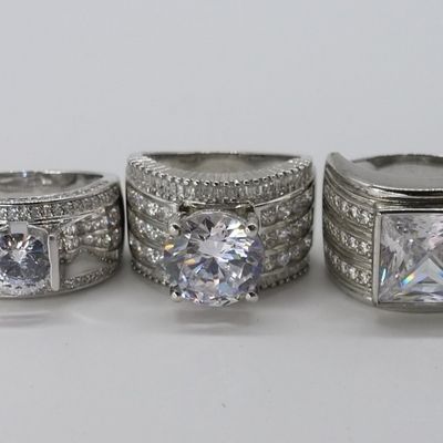 Sale Photo Thumbnail #203: Three Large Sterling Gemstone Statement Rings