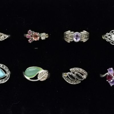 Sale Photo Thumbnail #78: 8 Sterling Fashion Gemstone Rings
