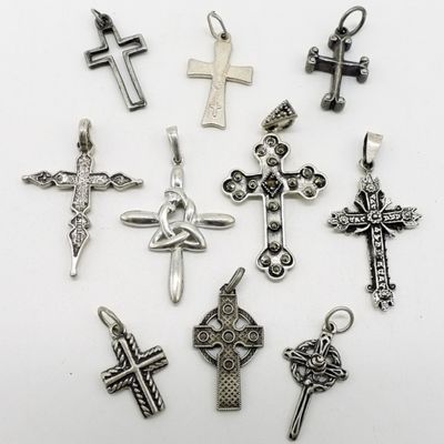 Sale Photo Thumbnail #174: 10 Sterling Cross Pendants