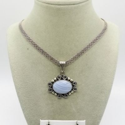 Sale Photo Thumbnail #389: Sterling Blue Lace Agate Necklace Ring Earrings