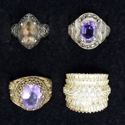 Sale Photo Thumbnail #360: 4 Sterling & Gold Tone Gemstone Rings