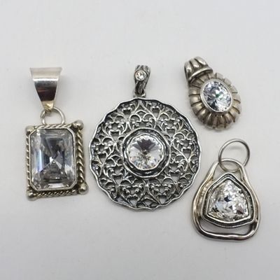 Sale Photo Thumbnail #232: 4 Sterling Simulated Diamond Pendants