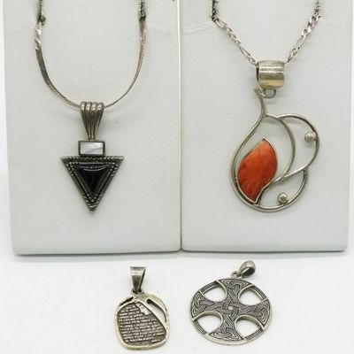 Sale Photo Thumbnail #188: Four Sterling Pendants & Two Chains