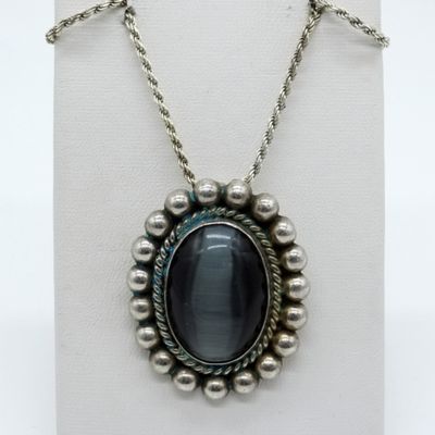 Sale Photo Thumbnail #204: Sterling Cats Eye Pendant Necklace