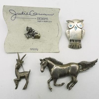 Sale Photo Thumbnail #178: 4 Sterling Animal Brooches