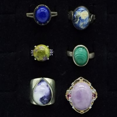 Sale Photo Thumbnail #195: 6 Sterling Natural Gemstone Fashion Rings