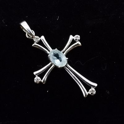 Sale Photo Thumbnail #25: 10K White Gold Cross Pendant, Aquamarine