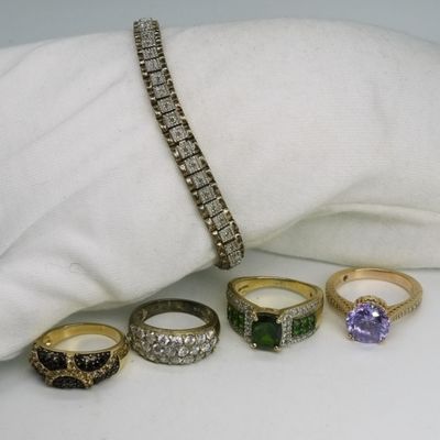 Sale Photo Thumbnail #119: 5 Gold Tone Sterling Rings & Bracelet