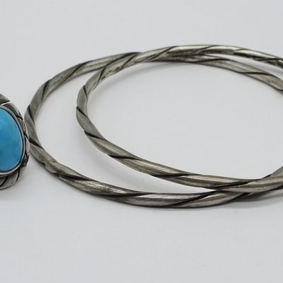Sale Photo Thumbnail #58: Mexico Sterling Turquoise Ring & Bangle Bracelets