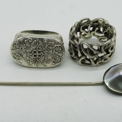 Sale Photo Thumbnail #358: Mother of Pearl 925 Stick Pin & Rings