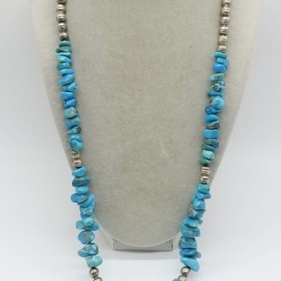 Sale Photo Thumbnail #68: Sterling Silver Turquoise Bead Necklace, 26"