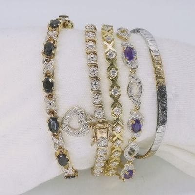 Sale Photo Thumbnail #104: 5 Sterling Gold Tone Tennis Bracelets