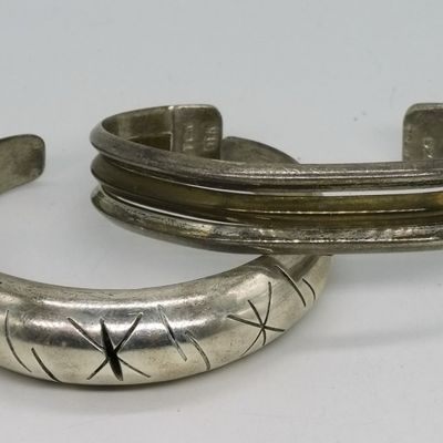 Sale Photo Thumbnail #187: 2 Taxco Sterling Cuff Bracelets