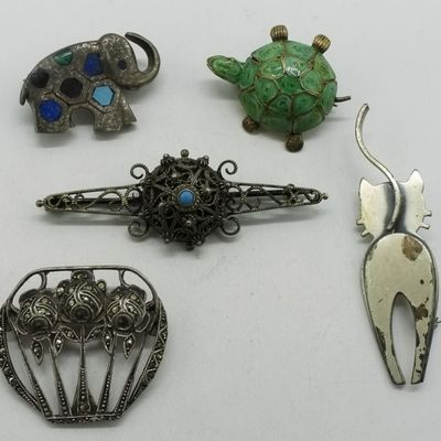 Sale Photo Thumbnail #190: 5 Sterling Vintage Brooches