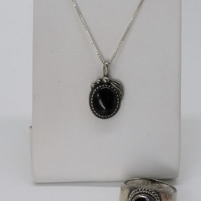Sale Photo Thumbnail #262: Sterling Black Onyx Necklace & Ring Set