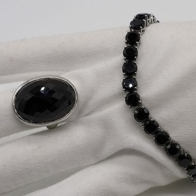 Sale Photo Thumbnail #254: Sterling Black Stone Bracelet & Ring