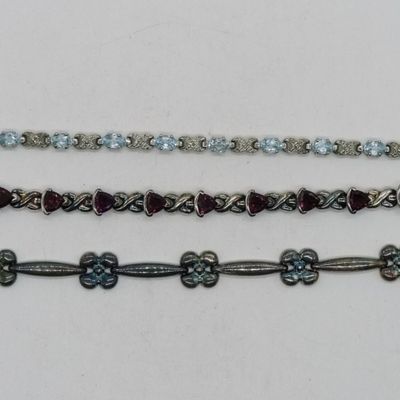 Sale Photo Thumbnail #243: Blue Topaz & Garnet 925 Bracelets