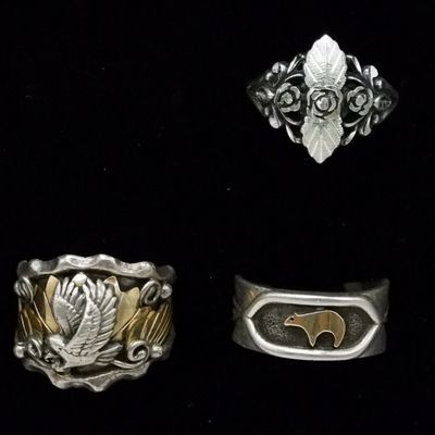Sale Photo Thumbnail #69: Sterling Silver Ring Lot, 3 Pieces, Gold Accents