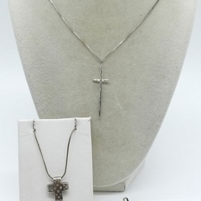Sale Photo Thumbnail #140: Three Sterling Cross Pendants, Two Chains