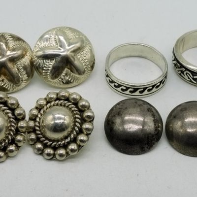 Sale Photo Thumbnail #347: Vintage Sterling Earrings & 2 Rings