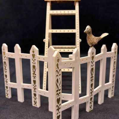 Sale Photo Thumbnail #1185: 2pc Gold Heart Accented Miniature Garden Picket Fence and Ladder Earring Holders