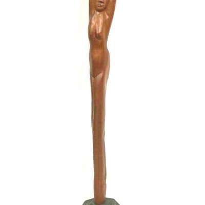 Mid Century Modern Wood Carved Sculpture Nymph Nude Woman 62" Tall
