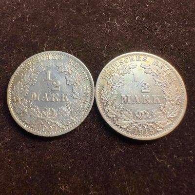 German Empire 1/2 Mark Silver Coins Set Deutsches Reich Coin Collection B