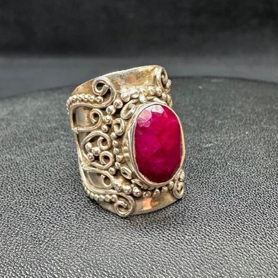 Sterling Bezel-Set Natural Oval Ruby Ring