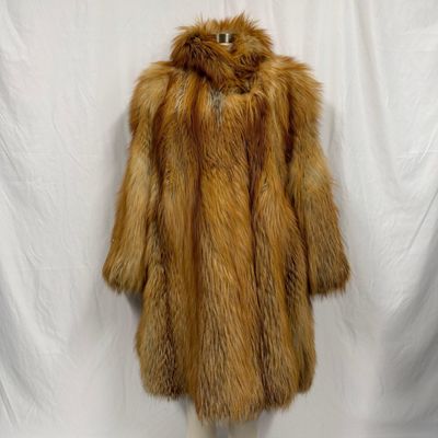 Long Medium Length Fox Fur Coat Golden Brown Reddish Hue