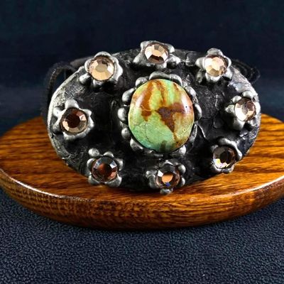 Sale Photo Thumbnail #1208: Mikal Winn "Midnight" Belt Buckle w/ Green Onyx