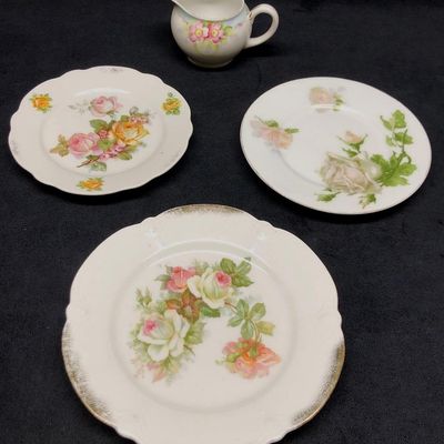 Lot of 4 Assorted Vintage Antique China Dishes - Floral Rose Patterns