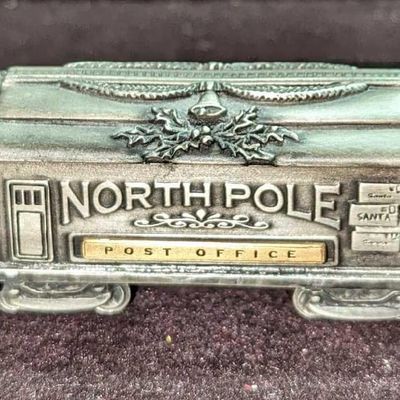 Sale Photo Thumbnail #1011: Pewter Santa's Express Post Office Boxcar Figurine