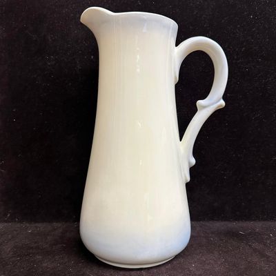 Vintage White Glazed Blue Hue Accent Ceramic Pitcher Handle Marked G.B. 1988