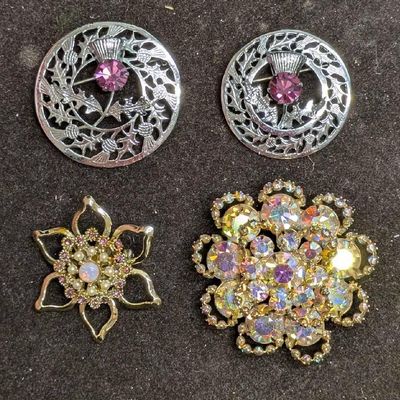 Sale Photo Thumbnail #1199: Vintage Mizpam Ab Crystals Rhinestones Brooch Pin Lot Of 4