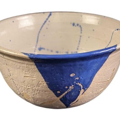Large Ceramic Pottery Blue White Art Bowl