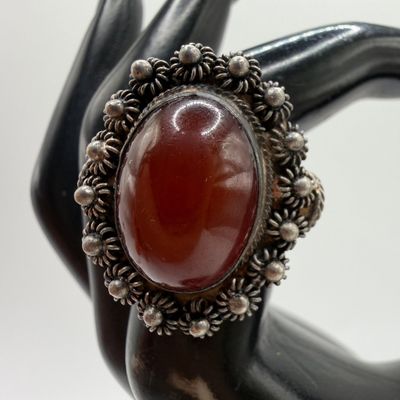 Carnelian Oval Ornate Floral Motif Sterling Silver Statement Ring ER67