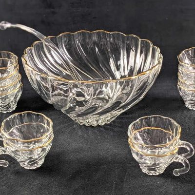 Hazel Atlas Glass Colonial Crystal Swirl Punch Bowl